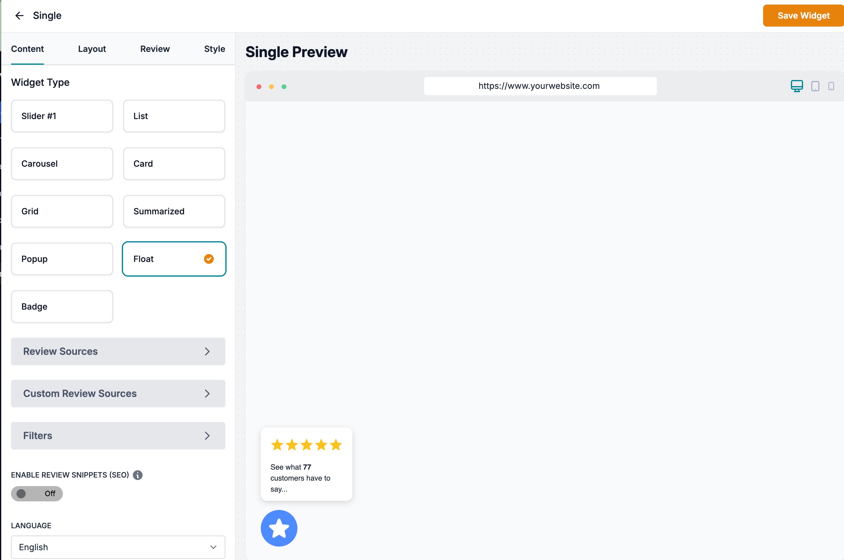 Reviews Pop Up