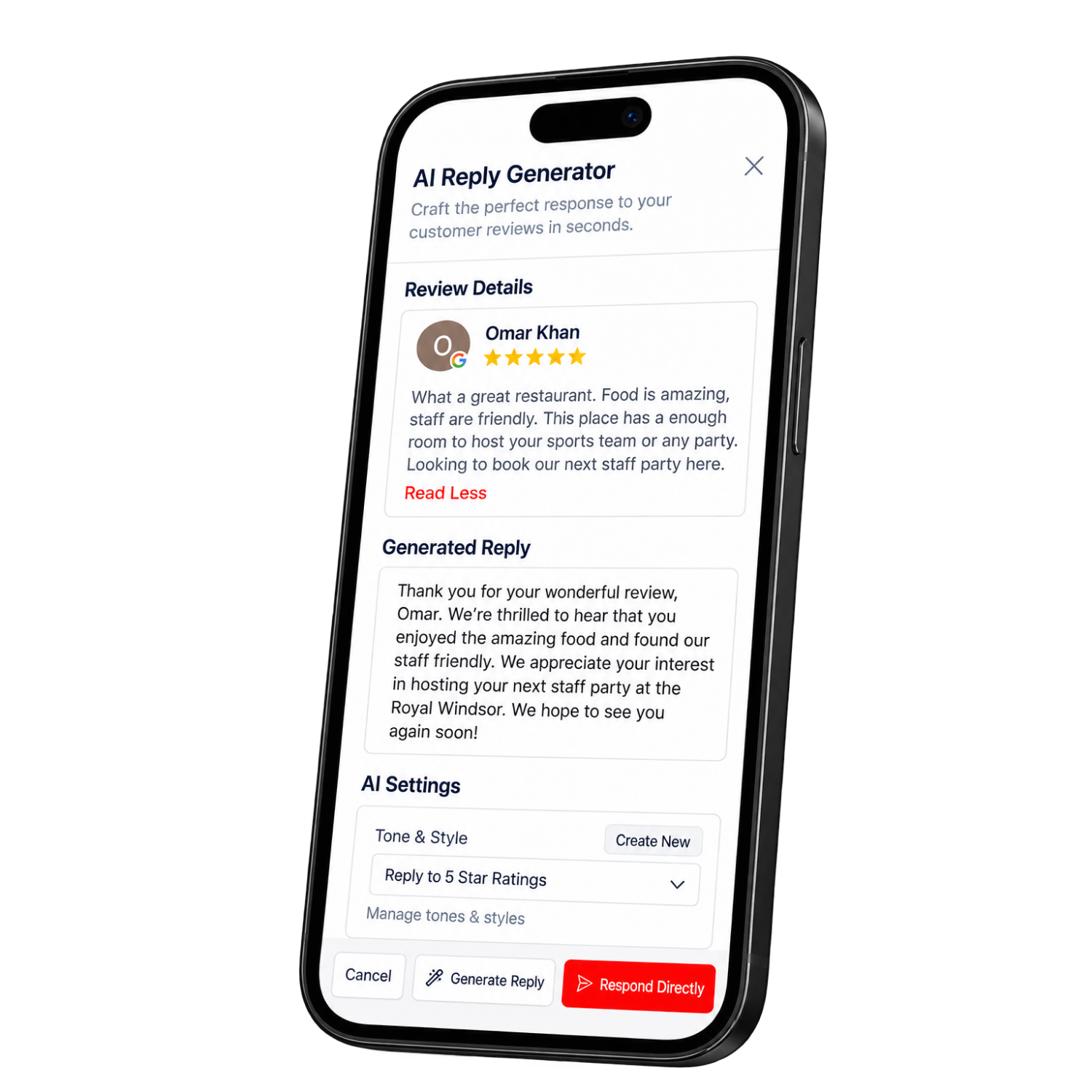 Every review answered, without the admin