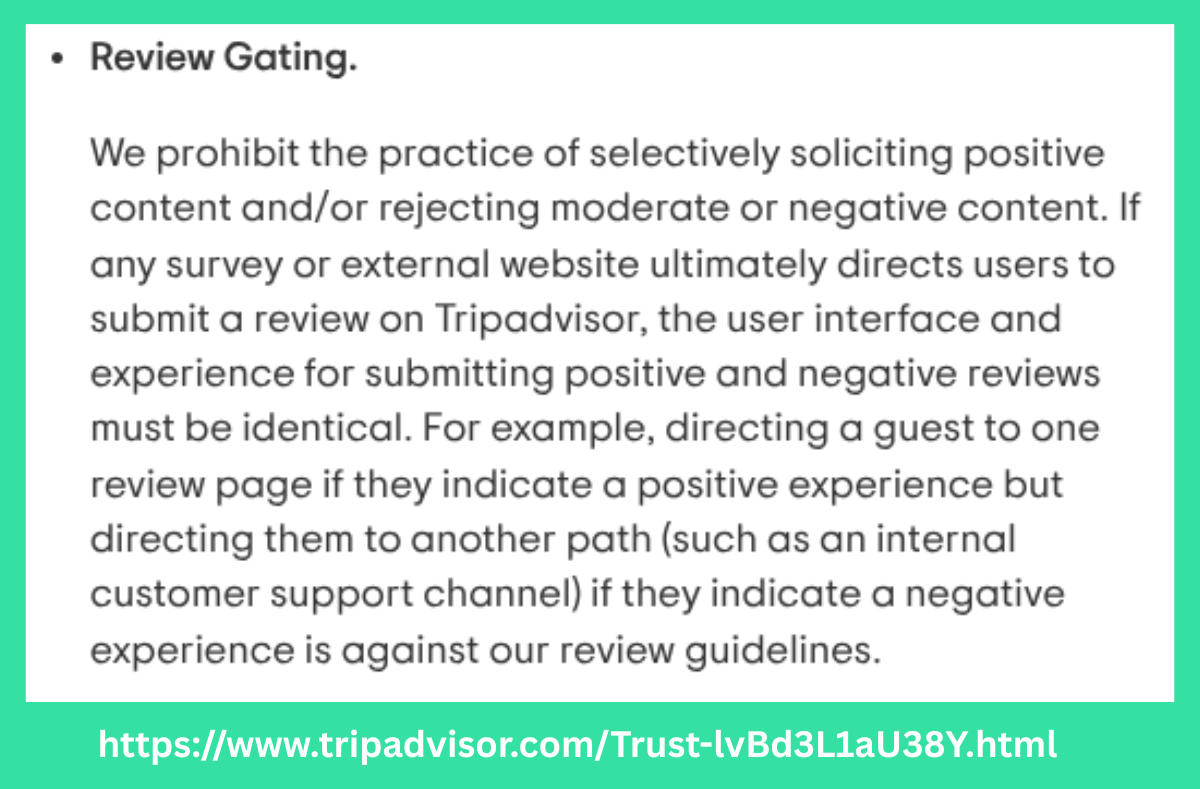 Prohibited on Yelp, Amazon, Expedia, Booking, TripAdvisor, TrustPilot too
